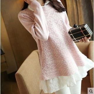 Long-sleeve Mock Two-piece Knit Top