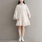 Puff-sleeve A-line Shirt Dress