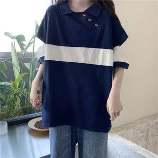 Two-tone Panel Cutout Polo Shirt