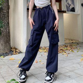 High Waist Wide Leg Cargo Pants / Crop Camisole Top