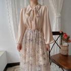 Sequined Long-sleeve Midi Chiffon Dress