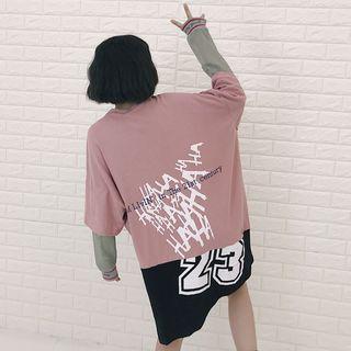 Printed Mock Two-piece Long-sleeve T-shirt Dress