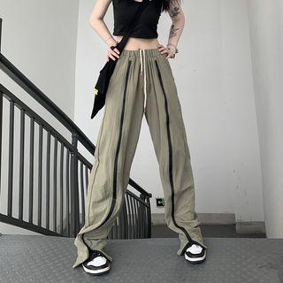 Mid-waist Zip Loose-fit Pants