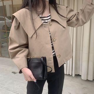 Collared Single Breasted Jacket Khaki - One Size