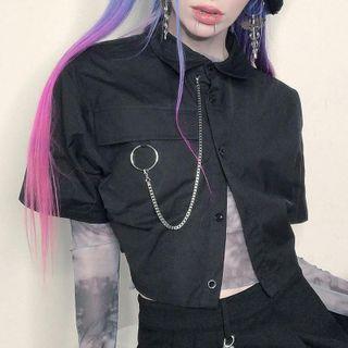 Short-sleeve Chain Accent Crop Shirt