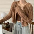 Plain Cropped Camisole Top / Cut-out Long-sleeve Cardigan