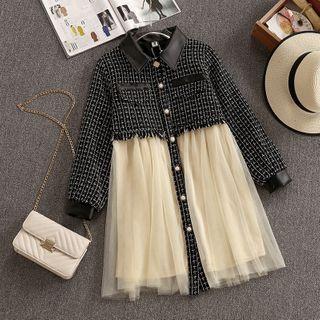 Patterned Mesh Panel Midi Shirtdress