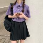 Dual-pocket Cargo Shirt / Pleated Mini Skirt