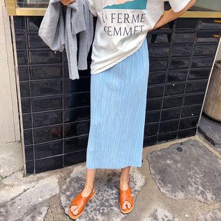 Elasticized-waist Lame Pleats Skirt