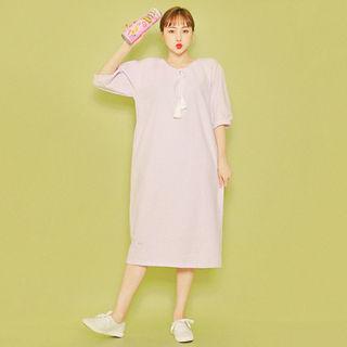 Puff-sleeve Tassel-detail Dress