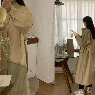 High-neck Snap Button Jacket With Sash
