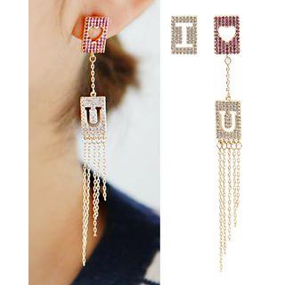 Rhinestone I Love U Asymmetric Earrings