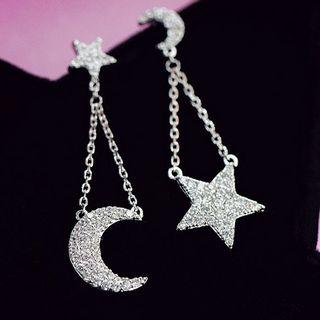 Rhinestone Moon And Star Earrings
