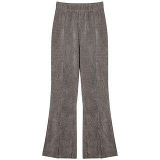 High-waist Plain Split Straight-cut Pants Gray - One Size