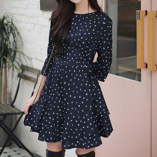 3/4-sleeve Star Printed A-line Dress