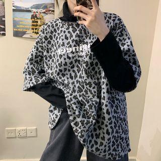 Mock Two-piece Leopard Long-sleeve T-shirt