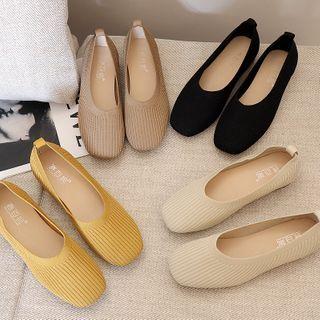 Block Heel Square-toe Knit Pumps