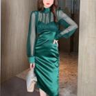 Puff-sleeve Paneled Sheath Dress