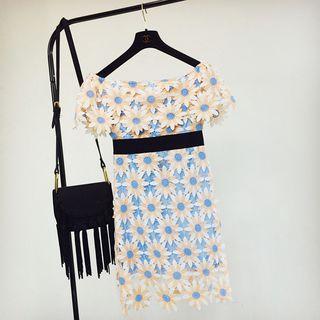 Crochet Lace Short-sleeve Shift Dress