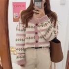 Striped Floral Embroidery Cardigan