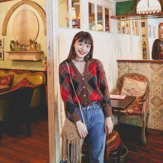 Argyle Cardigan Coffee - One Size