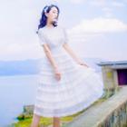 Short-sleeve Tiered Party Dress