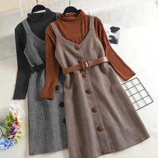 Set: Mock Neck Long-sleeve T-shirt + Jumper Dress
