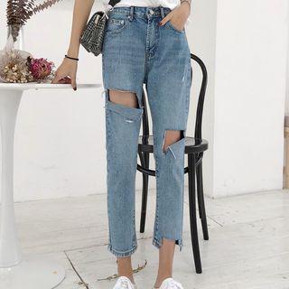 Crop Rip Straight Fit Jeans