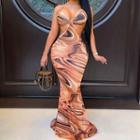 Spaghetti Strap Print Maxi Mermaid Dress