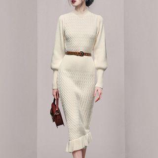 Frill Trim Midi Mermaid Sweater Dress Almond - One Size