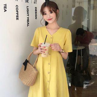 Button Short-sleeve A-line Dress