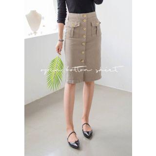 Button-detail Pocket-detail Midi Skirt