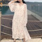 Floral Print Ruffle Trim Long Sleeve Dress Floral Print - White - One Size
