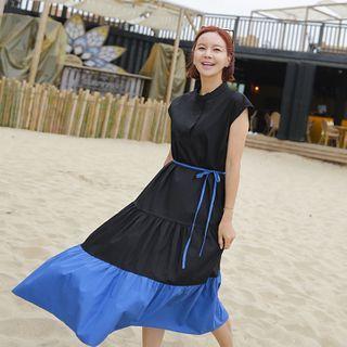 Mandarin-collar Long Tiered Dress