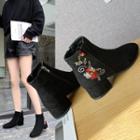 Embroidered Chunky-heel Ankle Boots