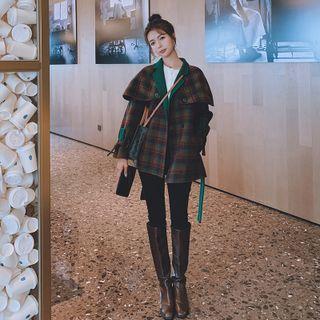 Double Breasted Plaid Cape Jacket
