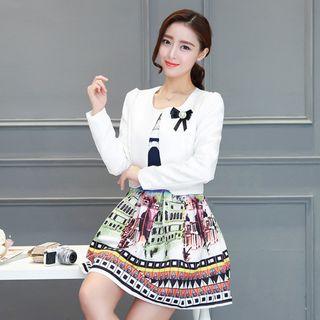Set: Patterned Sleeveless Dress + Blazer
