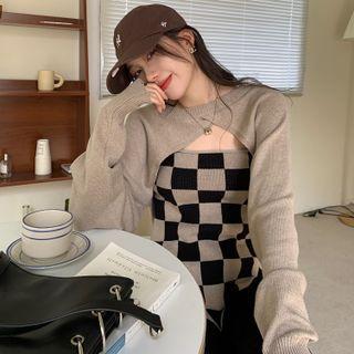 Checkered Asymmetrical Camisole Top / Cropped Sweater