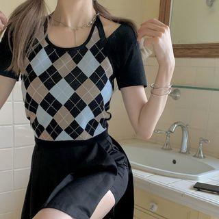Argyle Knit Halter Top / Short-sleeve Plain T-shirt