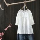 Short-sleeve Round-neck Cut-out Panel Top