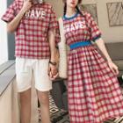Couple Matching Plaid Short-sleeve Shirt / Plaid Short-sleeve Midi A-line Dress