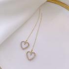 Rhinestone Heart Dangle Earring 1 Pair - Long - Threader Earring - Love Heart - One Size
