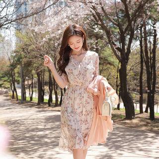 Ruffle-trim Midi Floral Dress