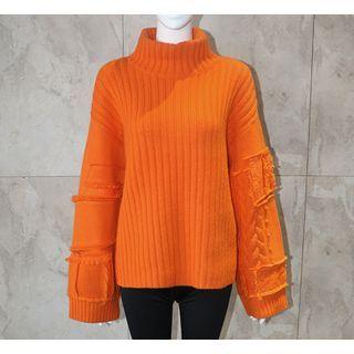Distressed Turtleneck Sweater Orange - One Size