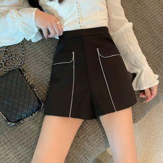 High-waist Rhinestone Wide-leg Shorts