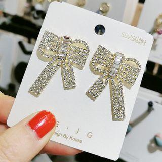 Rhinestone Bow Earring 1 Pair - Silver - One Size