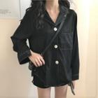 Long-sleeve Contrast Lining Shirt Black - One Size