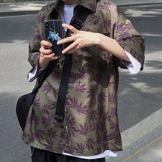 Weed Print Elbow-sleeve Shirt As Shown In Figure - One Size