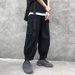 Plain Straight-leg Tie-ankle Cargo Pants