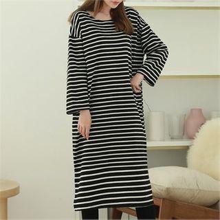 Stripe Midi T-shirt Dress Beige - One Size